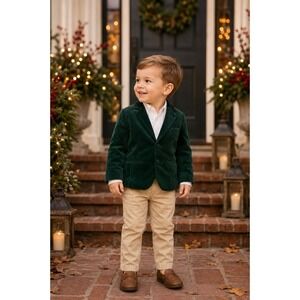 Tommy Bahama Boys Green Velvet Blazer Jacket 24M Holiday Christmas